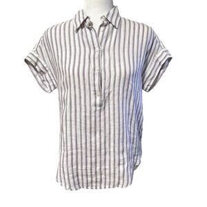 Lauren Ralph Lauren Cotton NWT! Short Sleeve Top Striped White & Lavender Size X